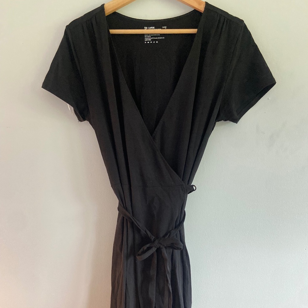 PACT Organic Cotton Black Wrap Dress